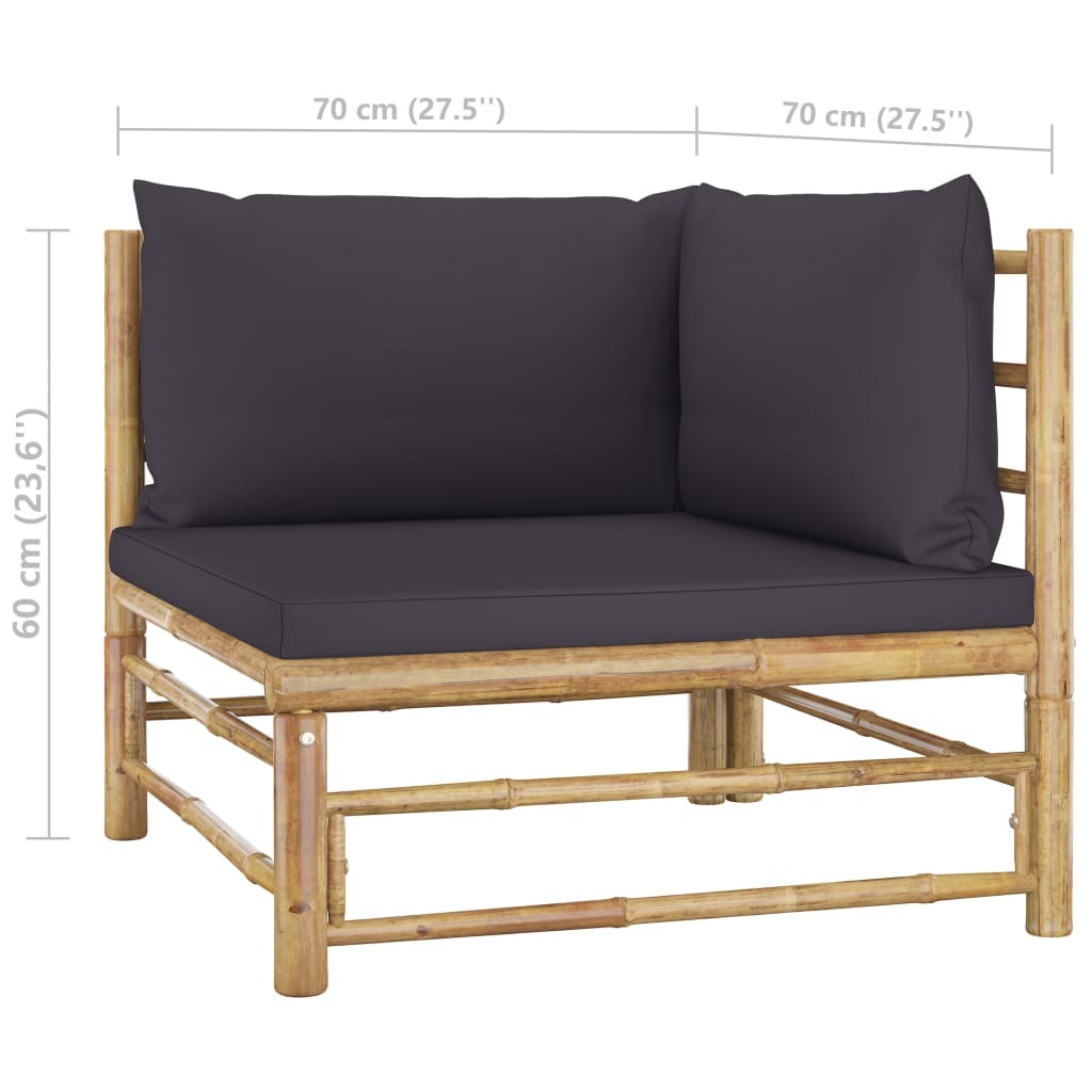6 Piece Patio Lounge Set with Dark Gray Cushions Bamboo