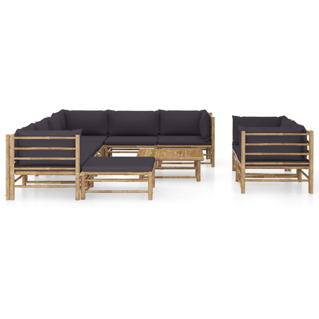 10 Piece Patio Lounge Set with Dark Gray Cushions Bamboo