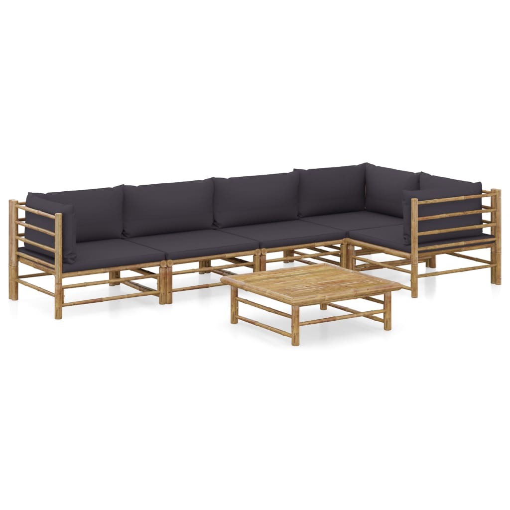 6 Piece Patio Lounge Set with Dark Gray Cushions Bamboo
