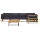 6 Piece Patio Lounge Set with Dark Gray Cushions Bamboo