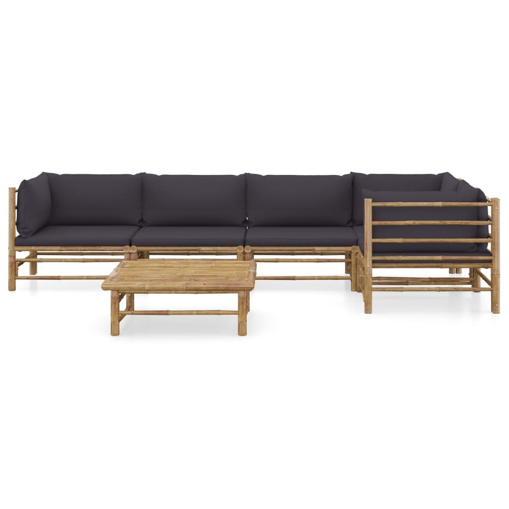 6 Piece Patio Lounge Set with Dark Gray Cushions Bamboo