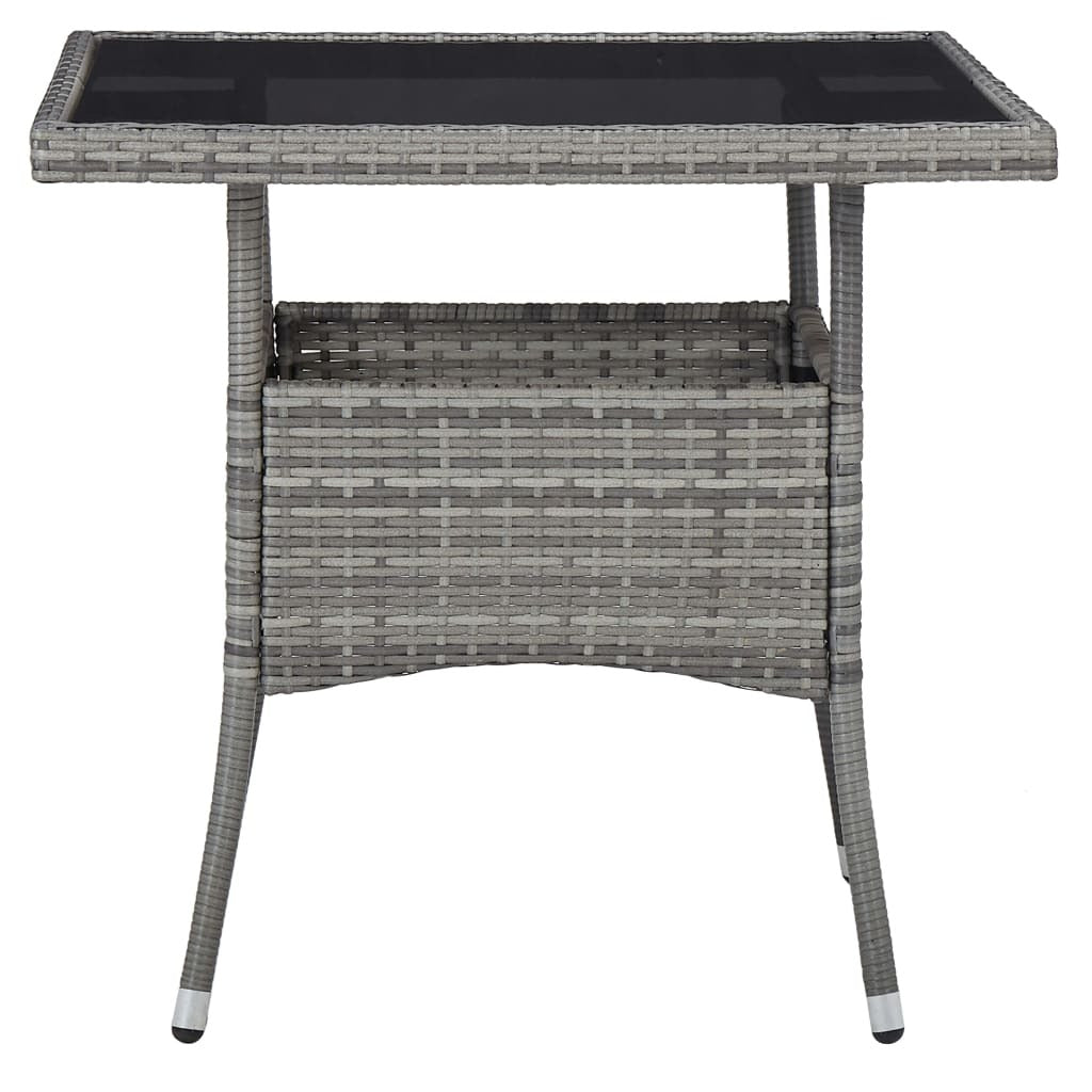 3 Piece Patio Dining Set Gray Poly Rattan and Glass