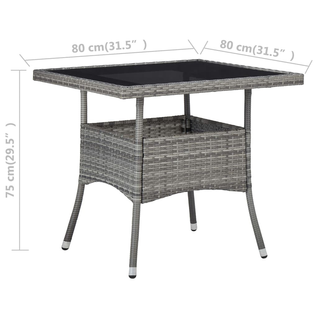 3 Piece Patio Dining Set Gray Poly Rattan and Glass