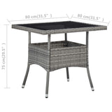 3 Piece Patio Dining Set Gray Poly Rattan and Glass