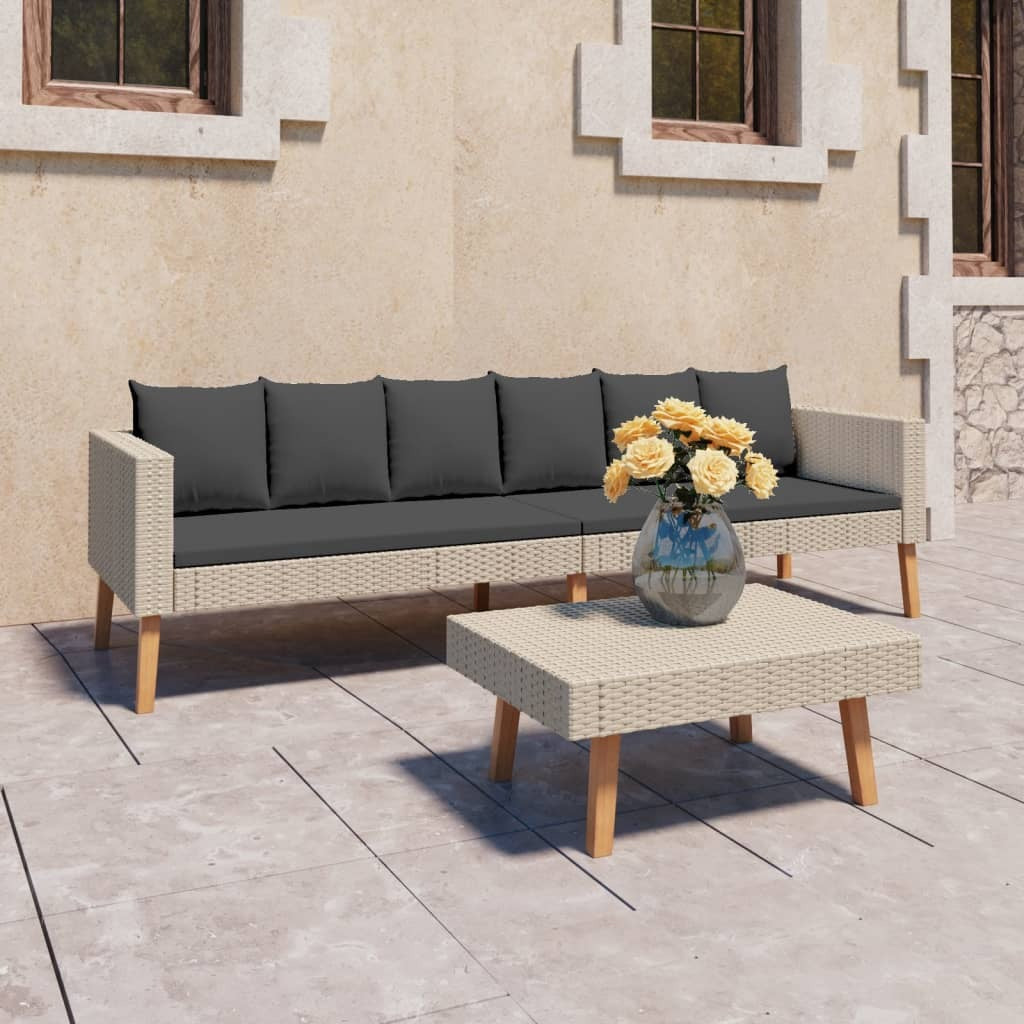 2 Piece Patio Lounge Set with Cushions Poly Rattan Beige