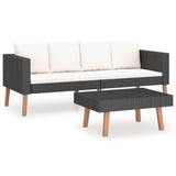 2 Piece Patio Lounge Set with Cushions Poly Rattan Black