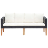 2 Piece Patio Lounge Set with Cushions Poly Rattan Black