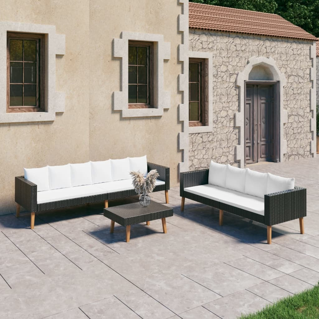 3 Piece Patio Lounge Set with Cushions Poly Rattan Black