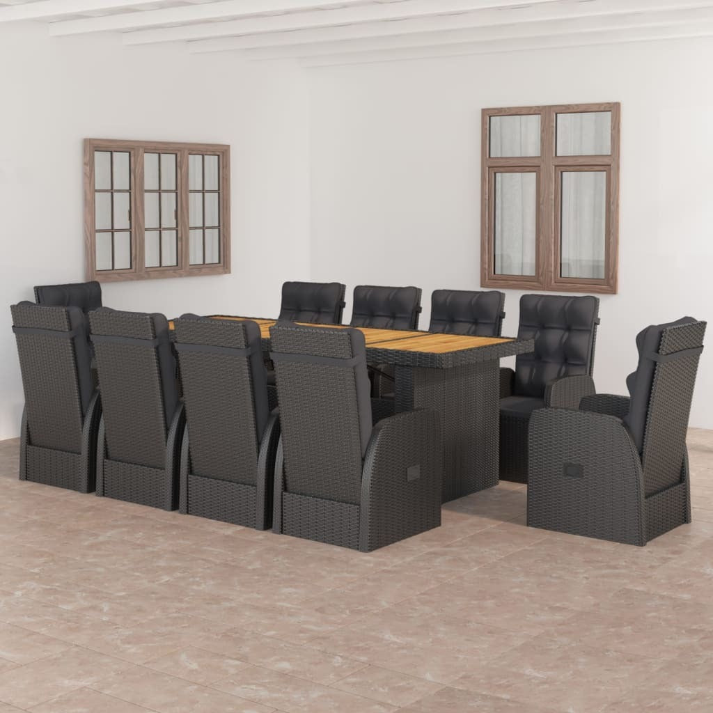 11 Piece Patio Dining Set with Cushions Poly Rattan Black