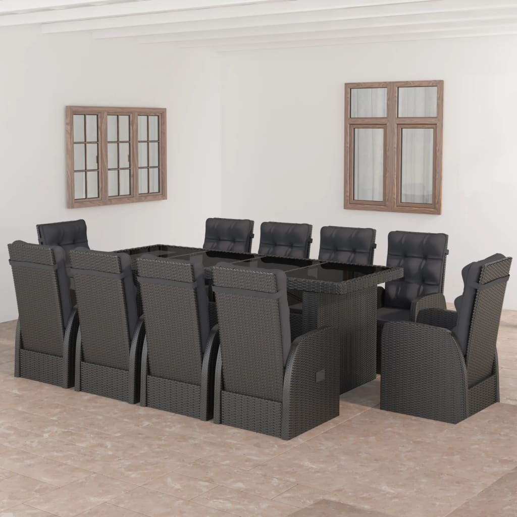 11 Piece Patio Dining Set with Cushions Poly Rattan Black