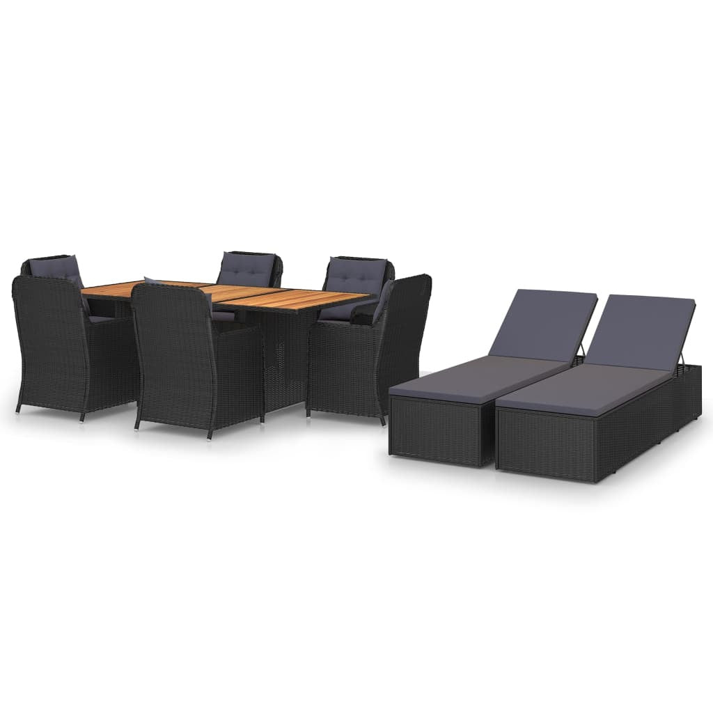 9 Piece Patio Dining Set Poly Rattan Black