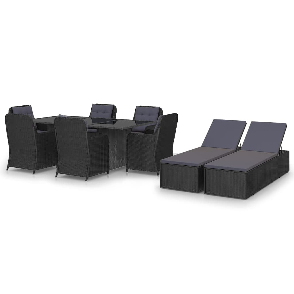 9 Piece Patio Dining Set Poly Rattan Black