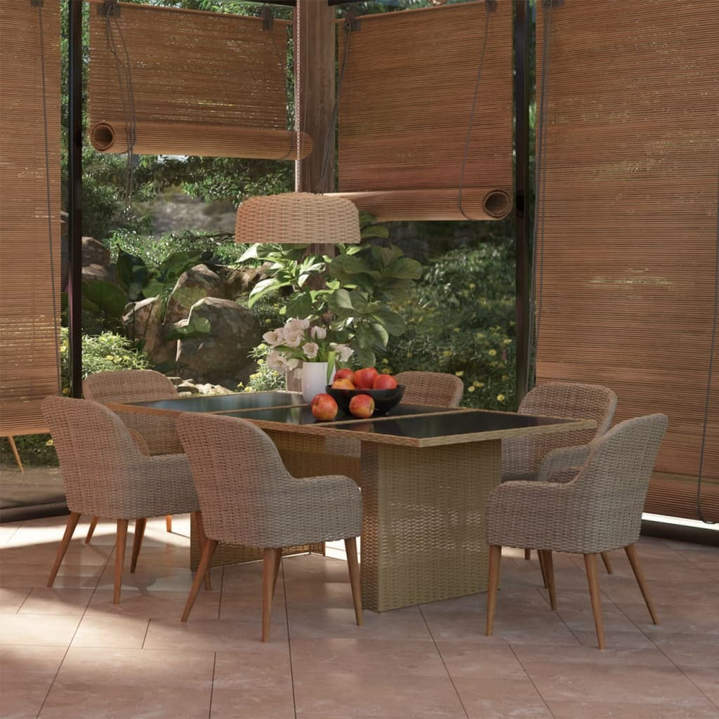 7 Piece Patio Dining Set Poly Rattan Brown