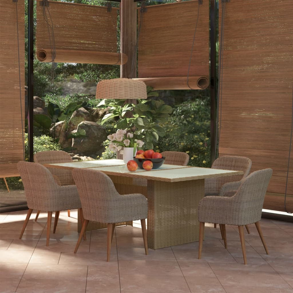 7 Piece Patio Dining Set Poly Rattan Brown
