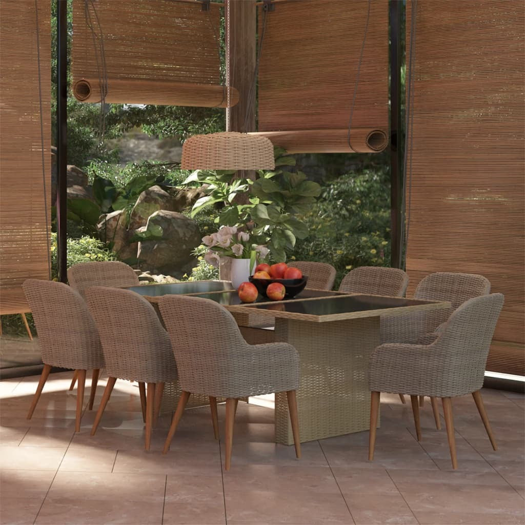 9 Piece Patio Dining Set Poly Rattan Brown