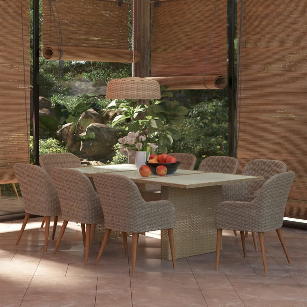 9 Piece Patio Dining Set Poly Rattan Brown