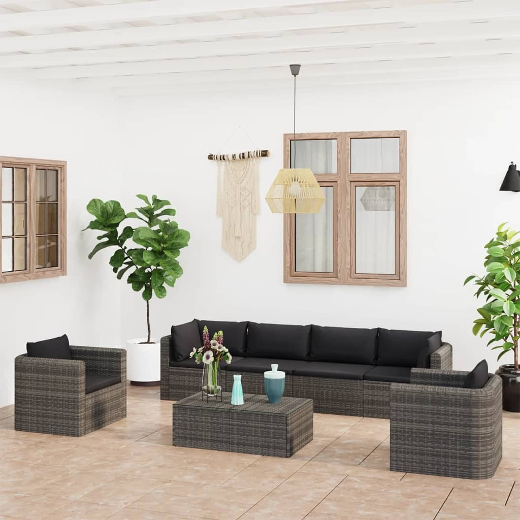 7 Piece Patio Lounge Set with Cushions Poly Rattan Gray