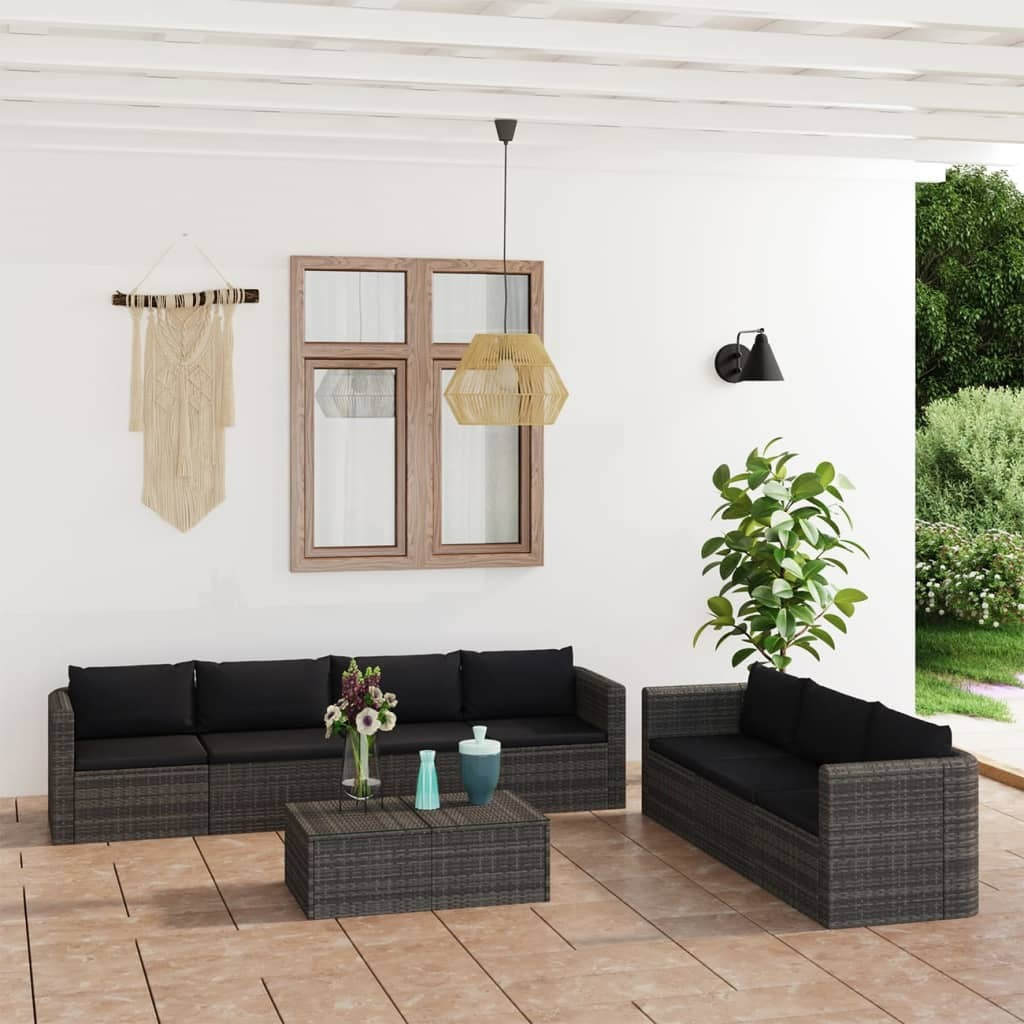 8 Piece Patio Lounge Set with Cushions Poly Rattan Gray