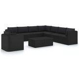 10 Piece Patio Lounge Set with Cushions Poly Rattan Black