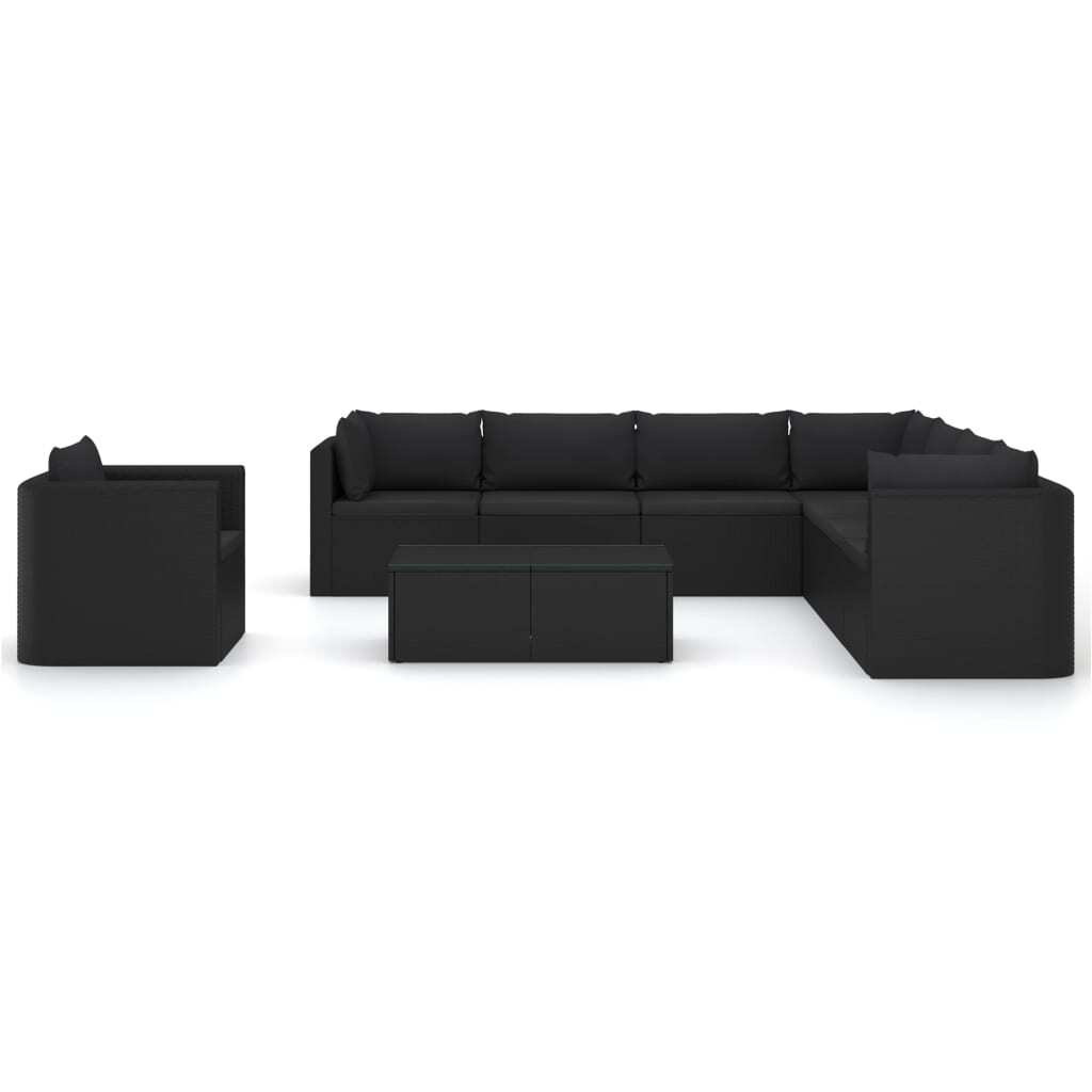 10 Piece Patio Lounge Set with Cushions Poly Rattan Black