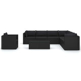 10 Piece Patio Lounge Set with Cushions Poly Rattan Black