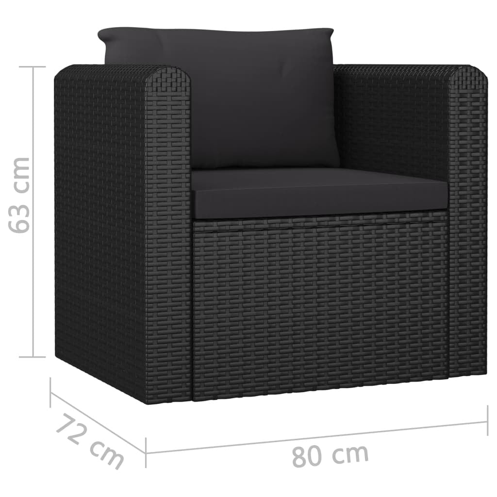 10 Piece Patio Lounge Set with Cushions Poly Rattan Black