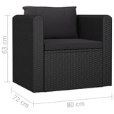 10 Piece Patio Lounge Set with Cushions Poly Rattan Black