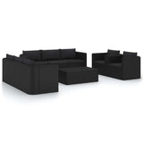 10 Piece Patio Lounge Set with Cushions Poly Rattan Black