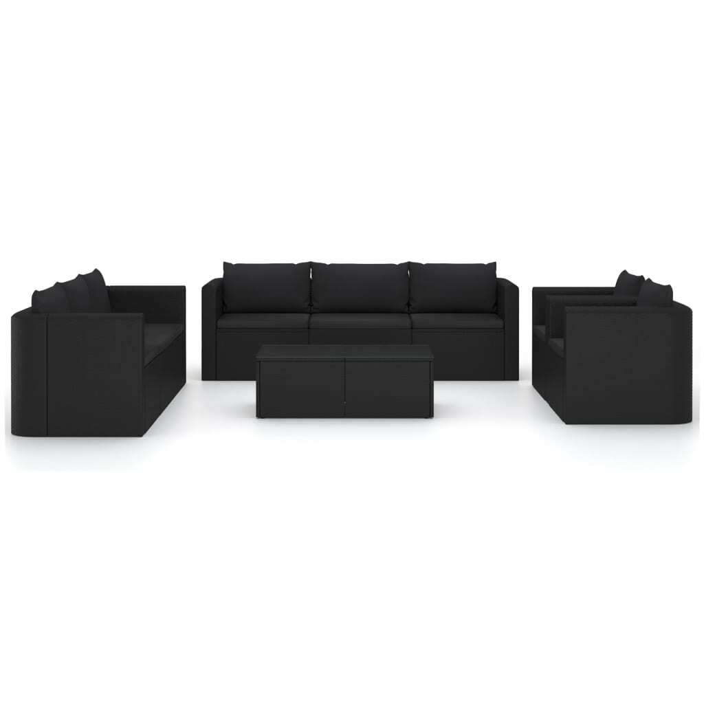 10 Piece Patio Lounge Set with Cushions Poly Rattan Black