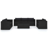 10 Piece Patio Lounge Set with Cushions Poly Rattan Black