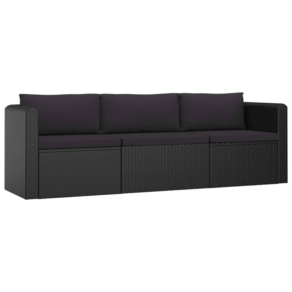 10 Piece Patio Lounge Set with Cushions Poly Rattan Black
