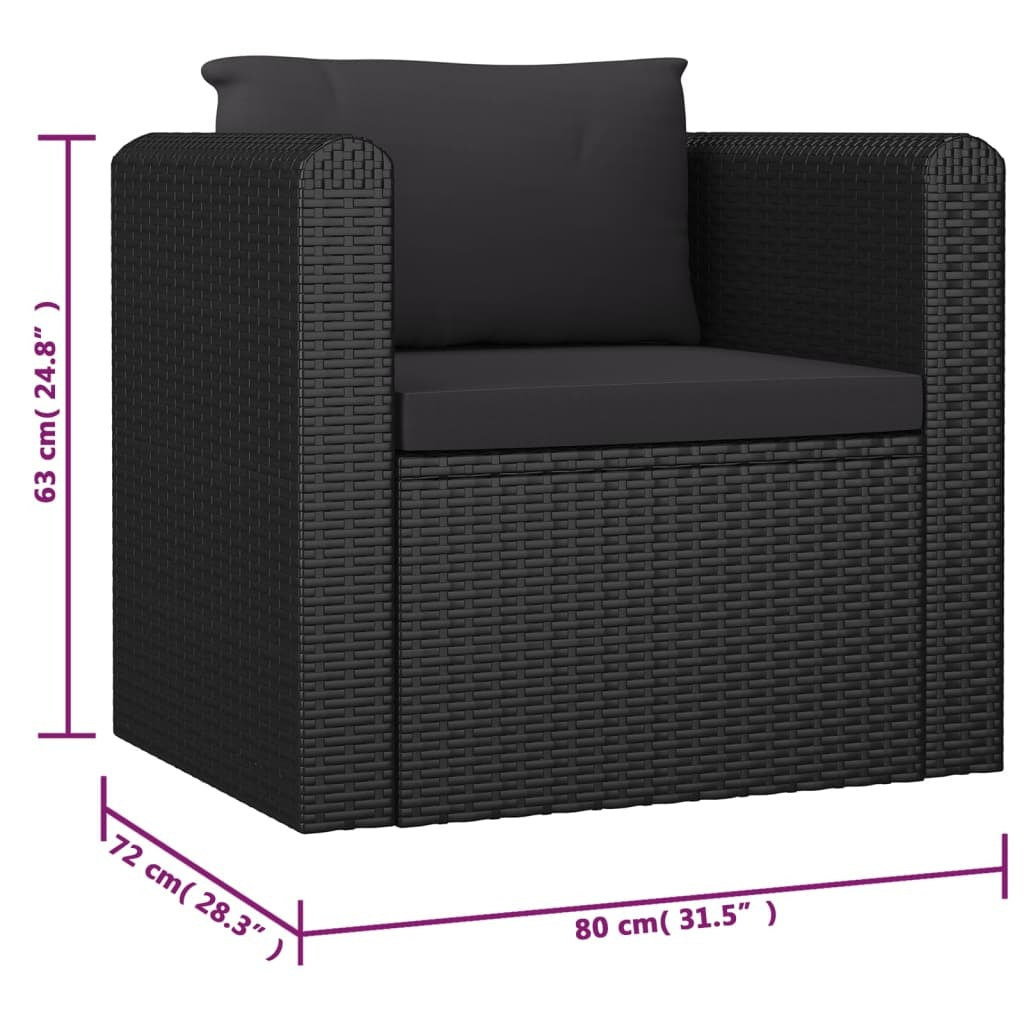 10 Piece Patio Lounge Set with Cushions Poly Rattan Black