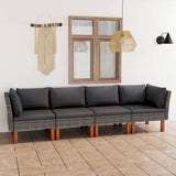 4-Seater Patio Sofa with Cushions Gray Poly Rattan