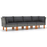 4-Seater Patio Sofa with Cushions Gray Poly Rattan
