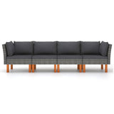 4-Seater Patio Sofa with Cushions Gray Poly Rattan
