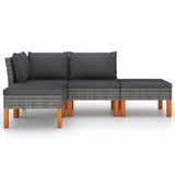 4 Piece Patio Lounge Set with Cushions Poly Rattan Gray