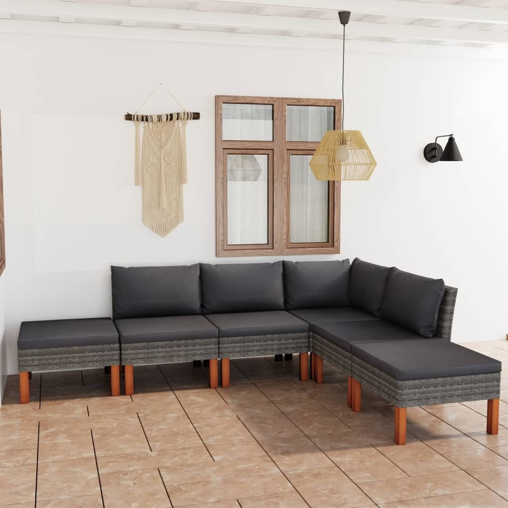 6 Piece Patio Lounge Set with Cushions Poly Rattan Gray