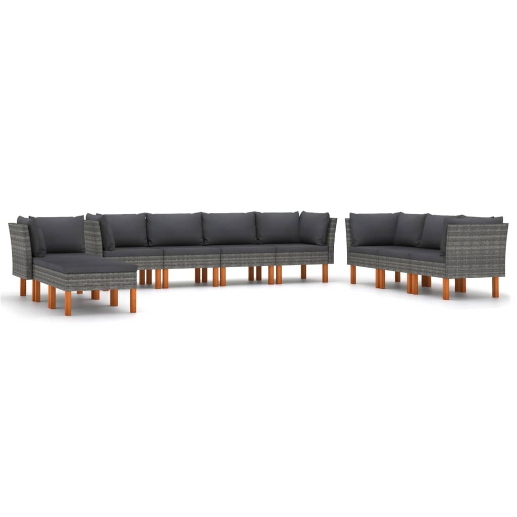 10 Piece Patio Lounge Set with Cushions Poly Rattan Gray