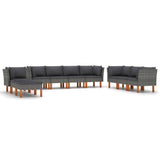 10 Piece Patio Lounge Set with Cushions Poly Rattan Gray