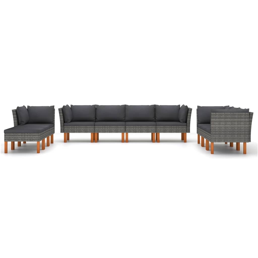 10 Piece Patio Lounge Set with Cushions Poly Rattan Gray