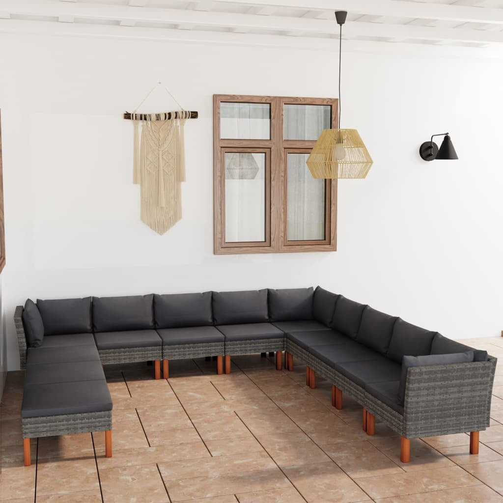 12 Piece Patio Lounge Set with Cushions Poly Rattan Gray