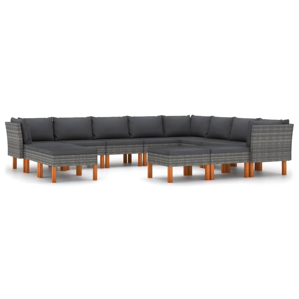 12 Piece Patio Lounge Set with Cushions Poly Rattan Gray