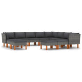 12 Piece Patio Lounge Set with Cushions Poly Rattan Gray