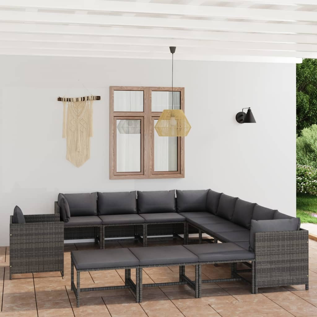 12 Piece Patio Lounge Set with Cushions Poly Rattan Gray