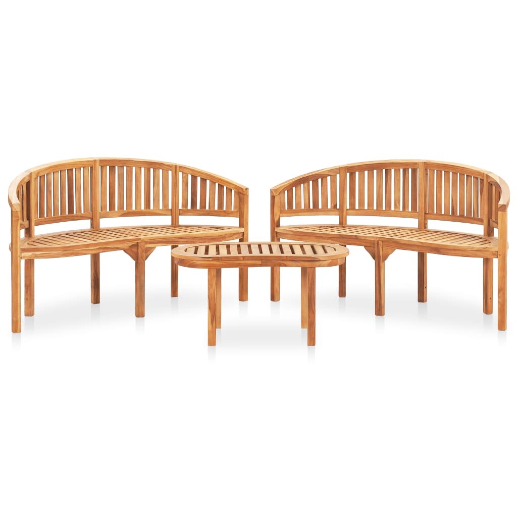 3 Piece Banana Patio Lounge Set Solid Teak Wood
