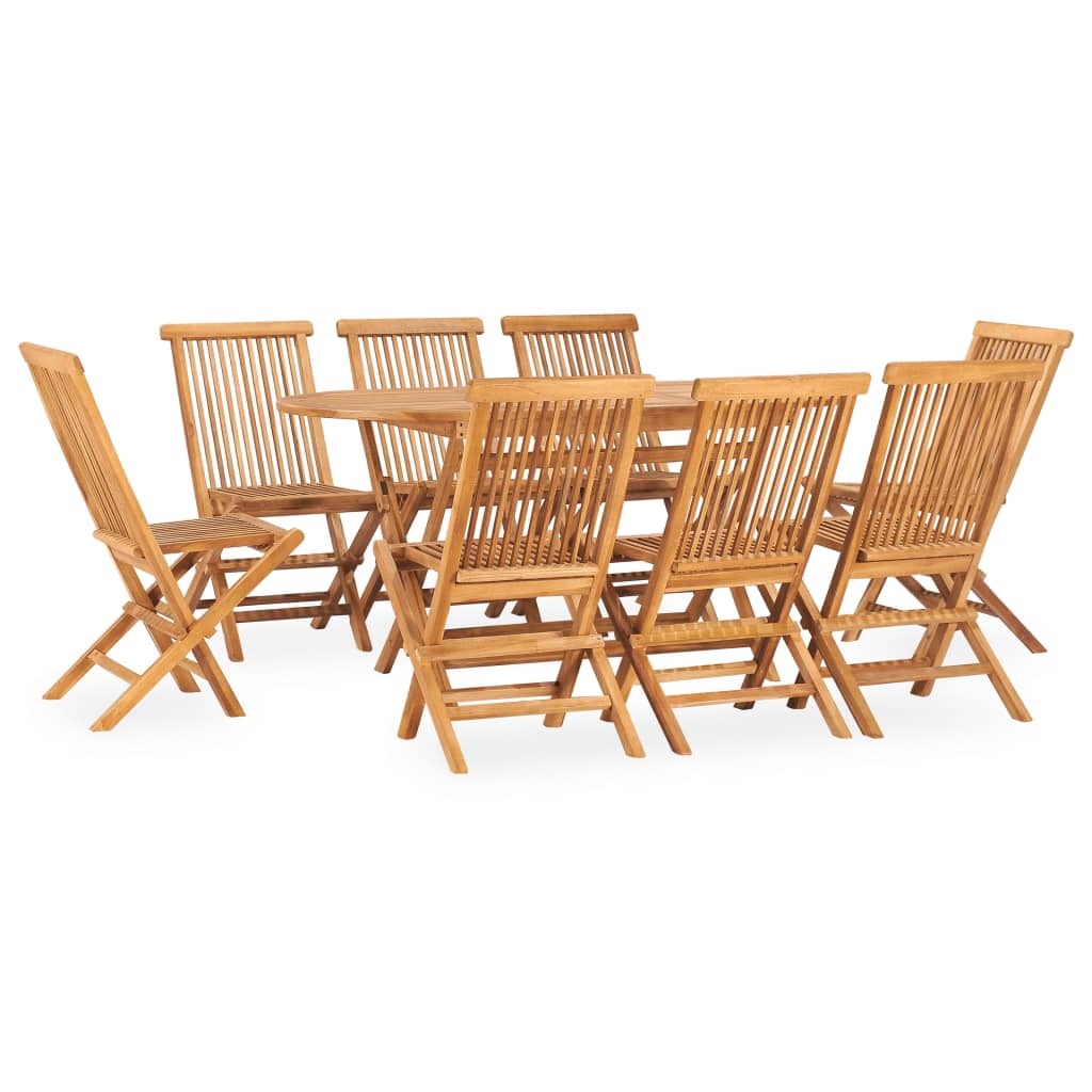 9 Piece Folding Patio Dining Set Solid Teak Wood
