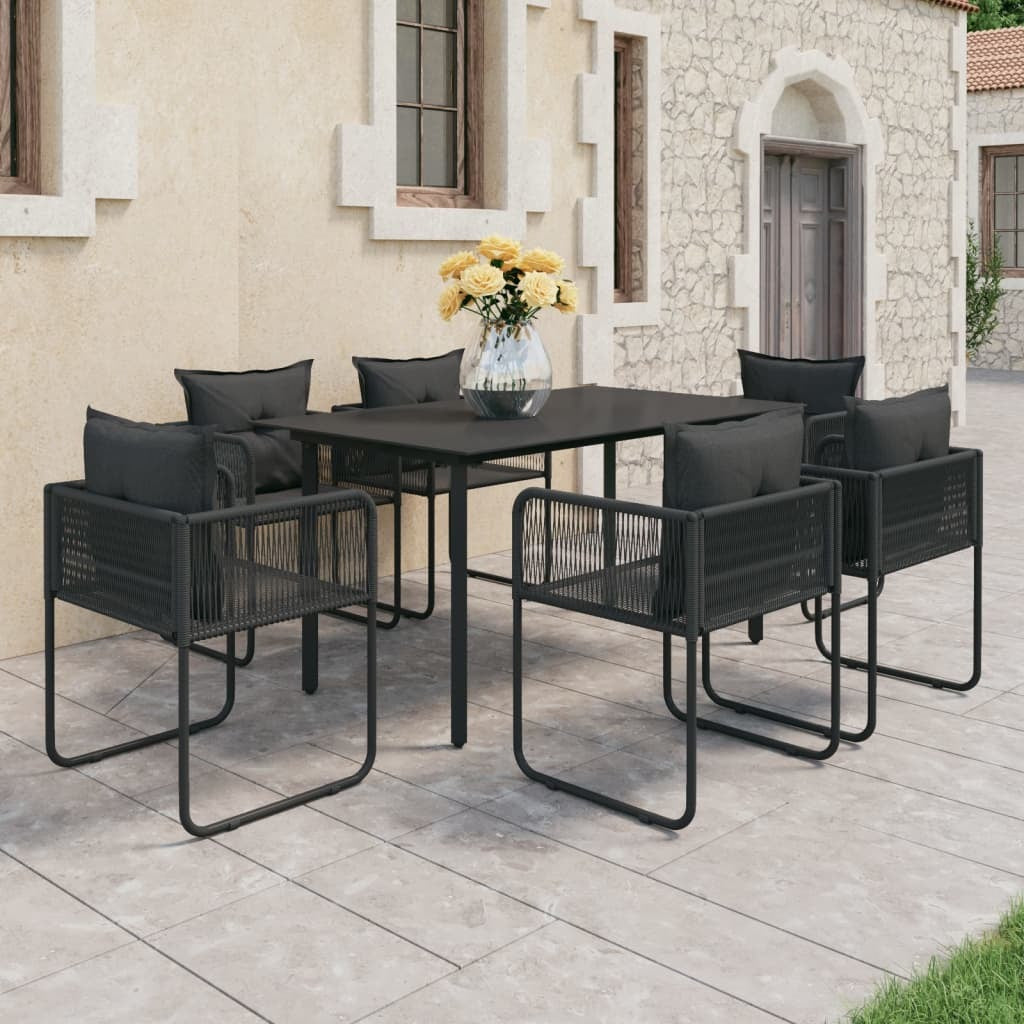 7 Piece Patio Dining Set PVC Rattan Black