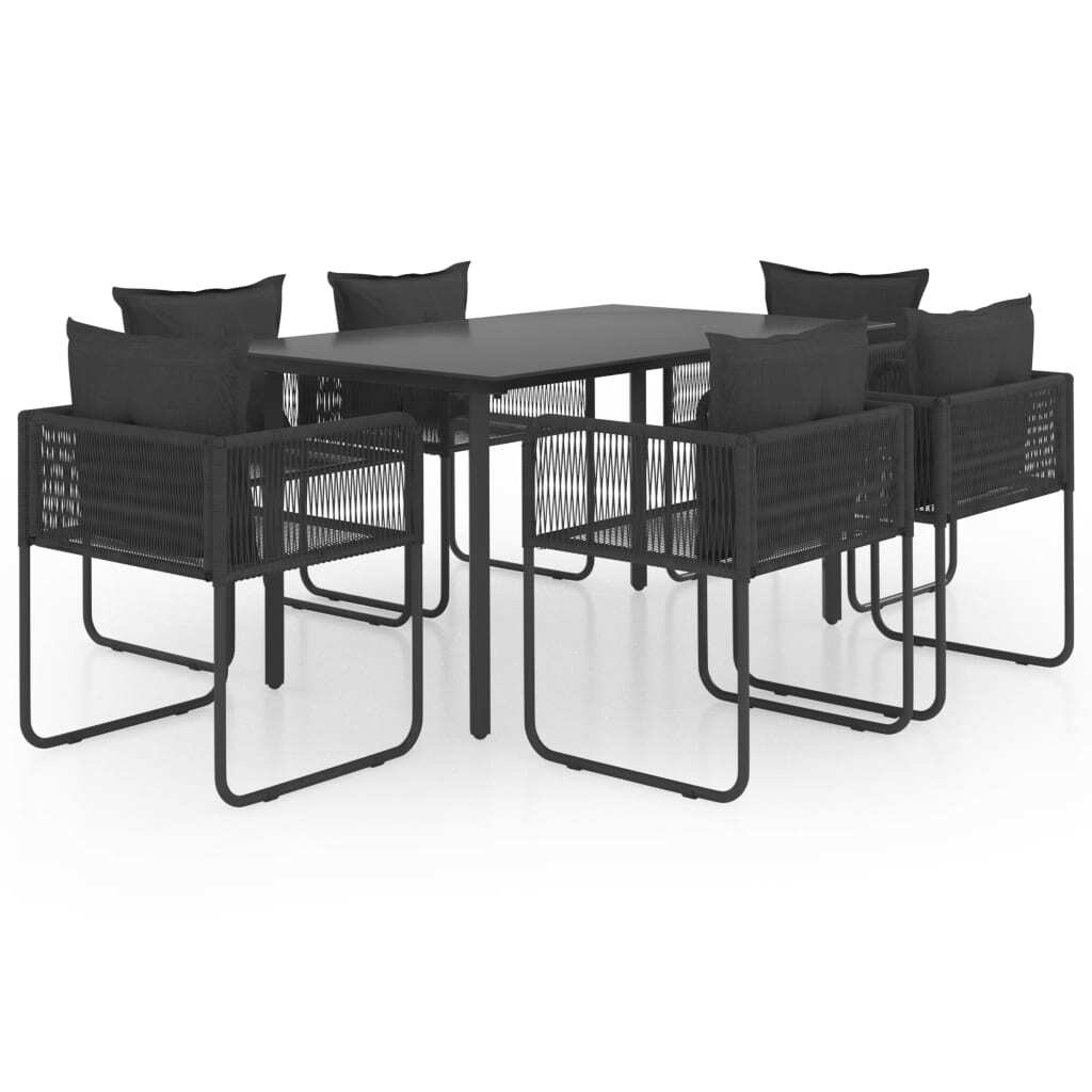 7 Piece Patio Dining Set PVC Rattan Black