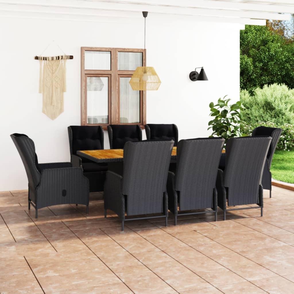 9 Piece Patio Dining Set with Cushions Poly Rattan Dark Gray