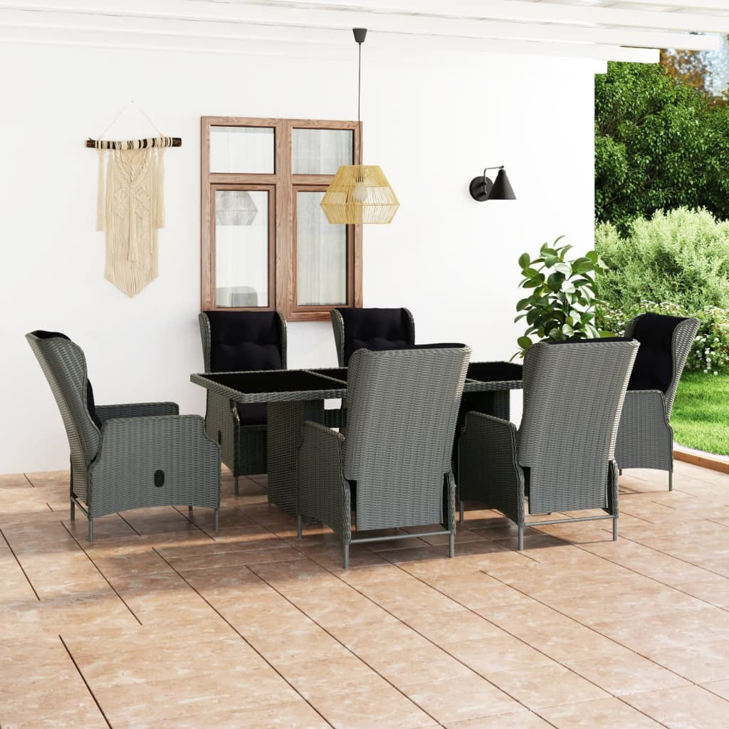 7 Piece Patio Dining Set with Cushions Poly Rattan Light Gray